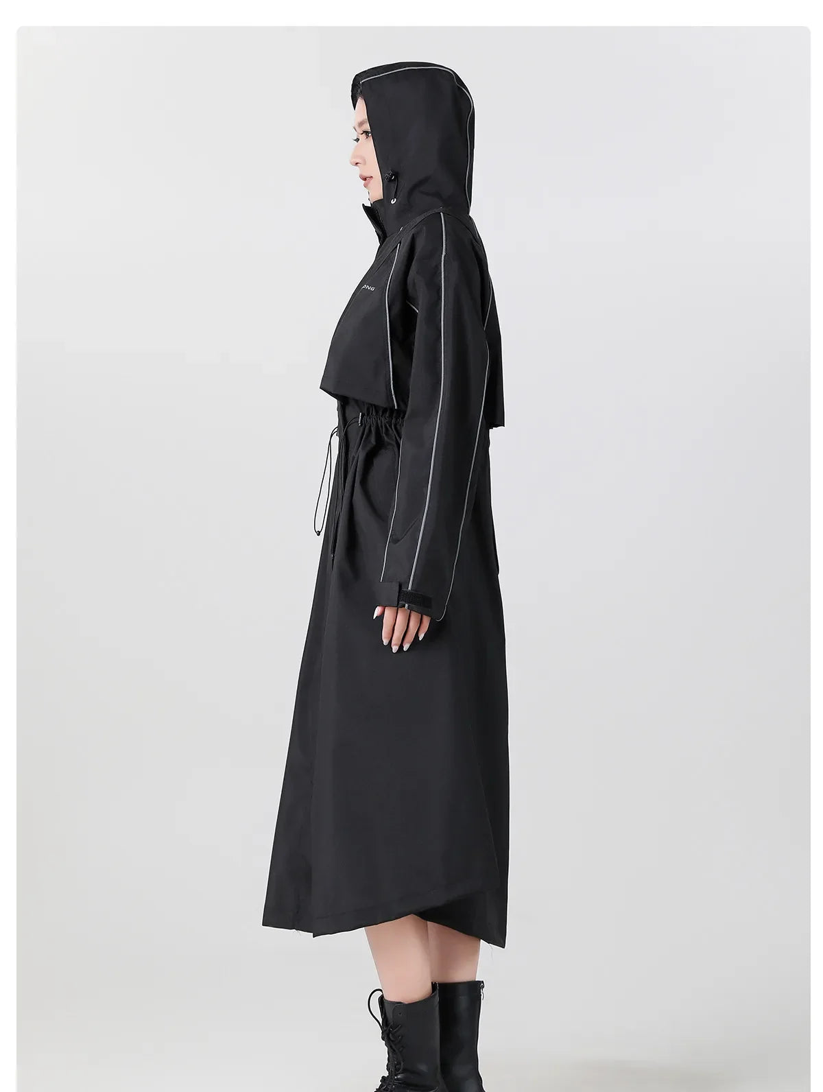 Hooded Raincoat Longline Waterproof Women's White – Cycling, Outdoor, Travel Rain Jacket