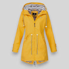 Hooded Raincoat Navy Women's Waterproof Jacket Drawstring Striped Lining – Outdoor, Casual, Holiday
