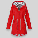 Hooded Raincoat Navy Women's Waterproof Jacket Drawstring Striped Lining – Outdoor, Casual, Holiday
