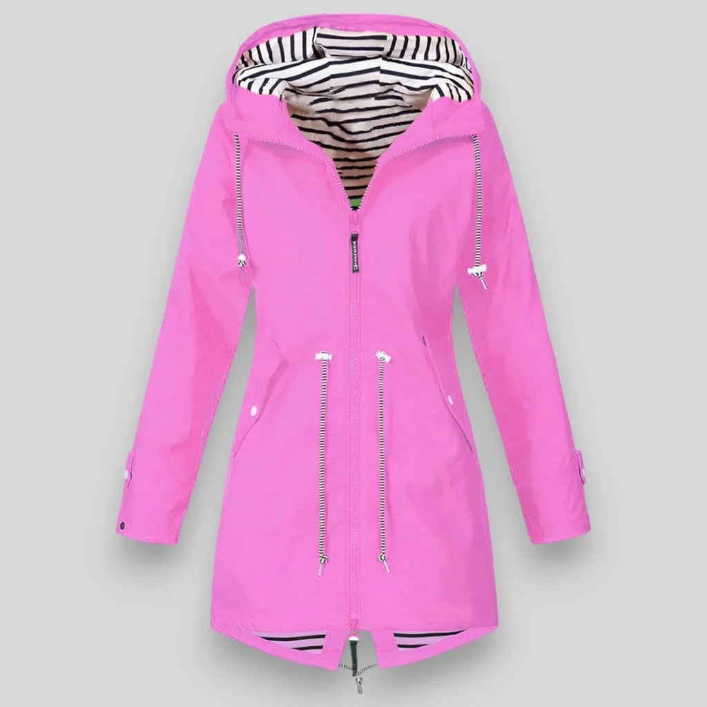 Hooded Raincoat Navy Women's Waterproof Jacket Drawstring Striped Lining – Outdoor, Casual, Holiday
