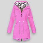 Hooded Raincoat Navy Women's Waterproof Jacket Drawstring Striped Lining – Outdoor, Casual, Holiday