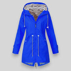 Hooded Raincoat Navy Women's Waterproof Jacket Drawstring Striped Lining – Outdoor, Casual, Holiday