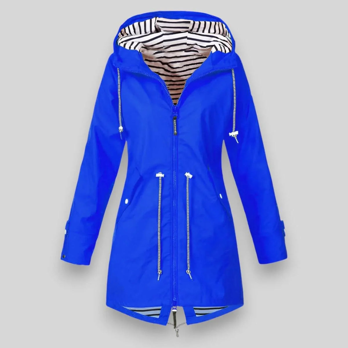 Hooded Raincoat Navy Women's Waterproof Jacket Drawstring Striped Lining – Outdoor, Casual, Holiday