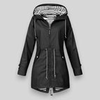 Hooded Raincoat Navy Women's Waterproof Jacket Drawstring Striped Lining – Outdoor, Casual, Holiday