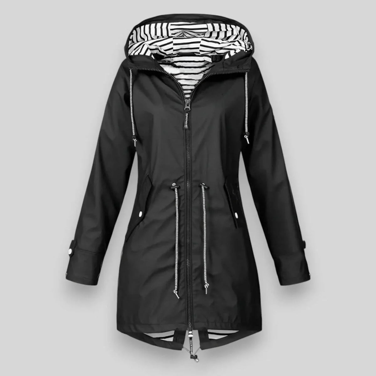 Hooded Raincoat Navy Women's Waterproof Jacket Drawstring Striped Lining – Outdoor, Casual, Holiday