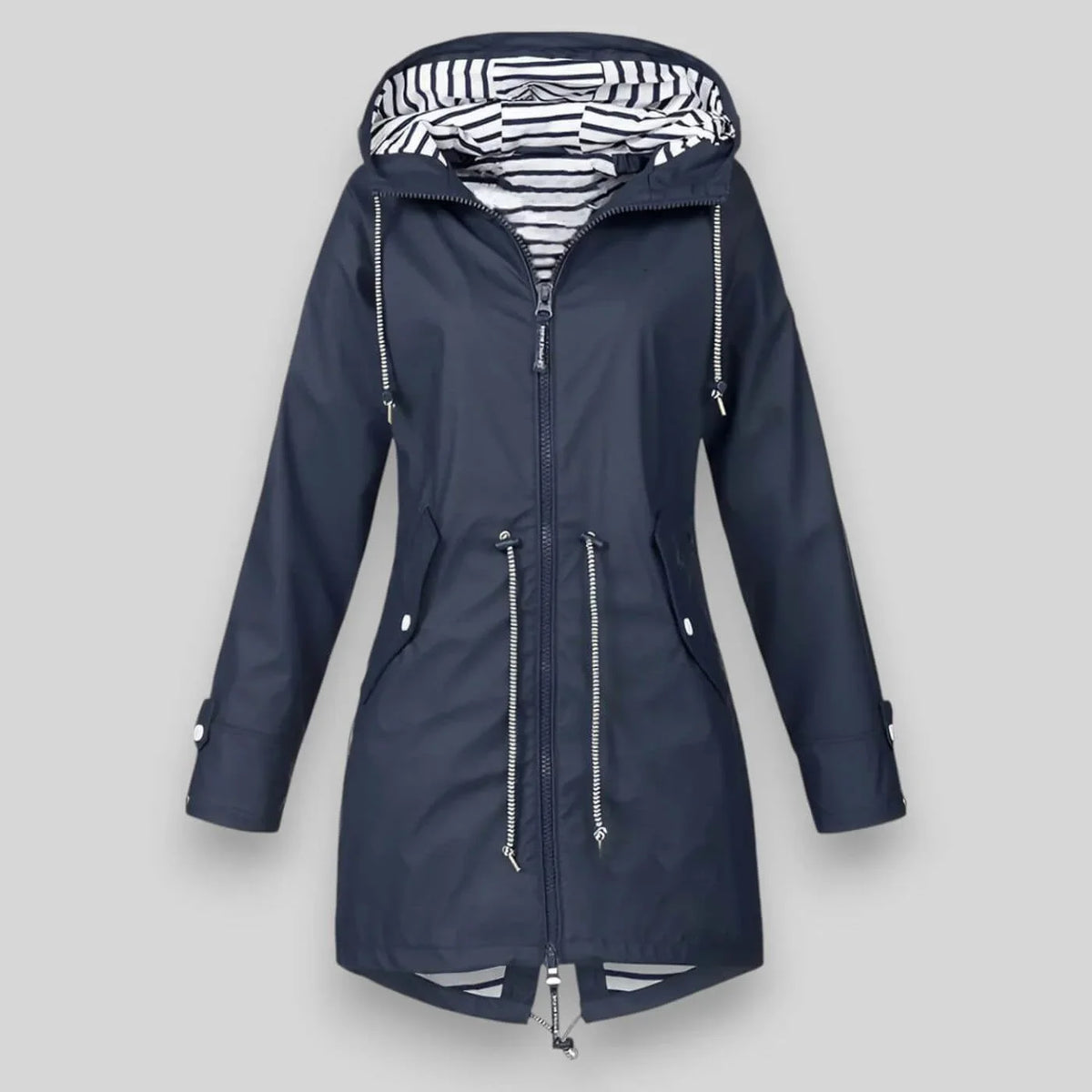 Hooded Raincoat Navy Women's Waterproof Jacket Drawstring Striped Lining – Outdoor, Casual, Holiday