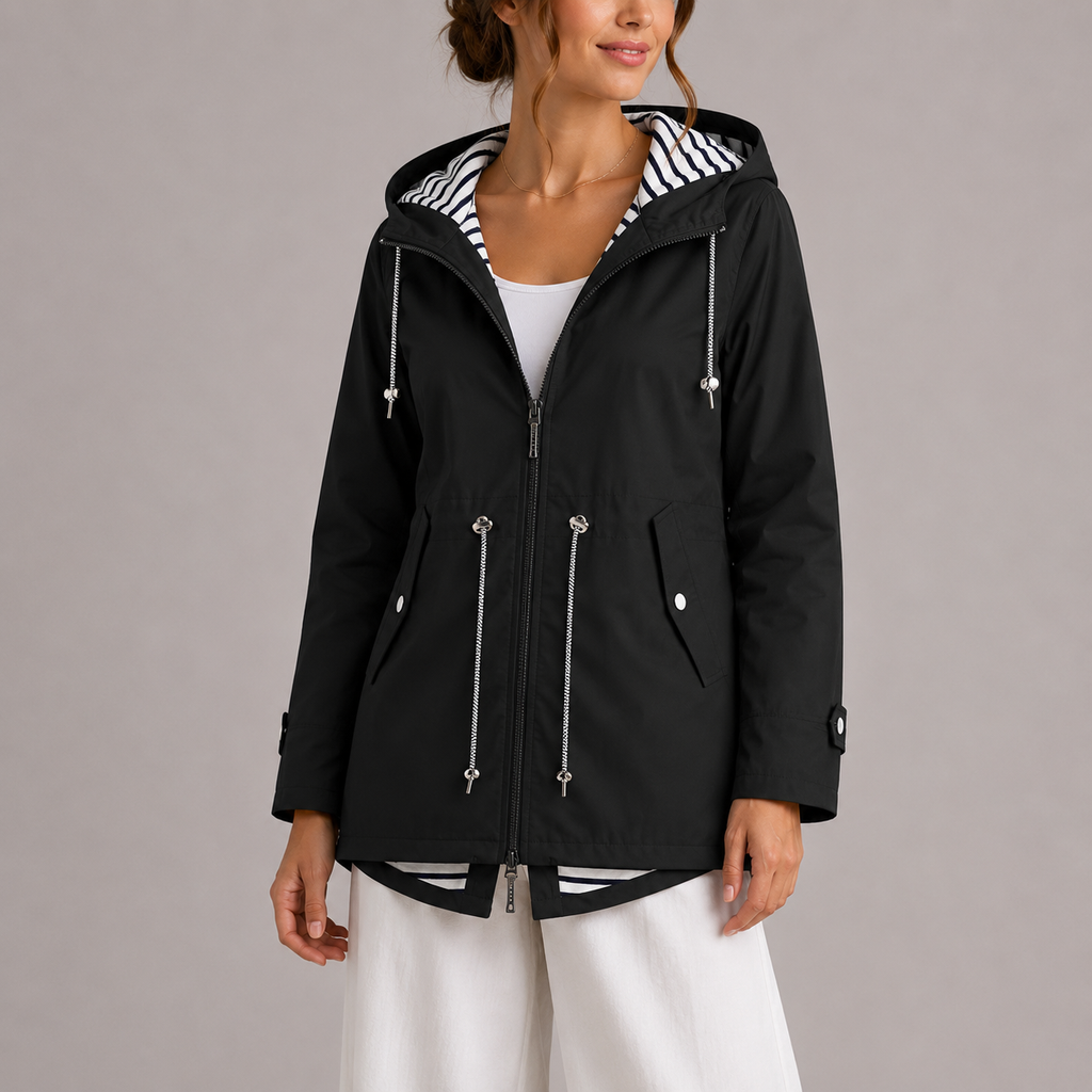 Hooded Raincoat Waterproof Pink Women's Striped Lining – Casual, Holiday, Everyday Rain Jacket