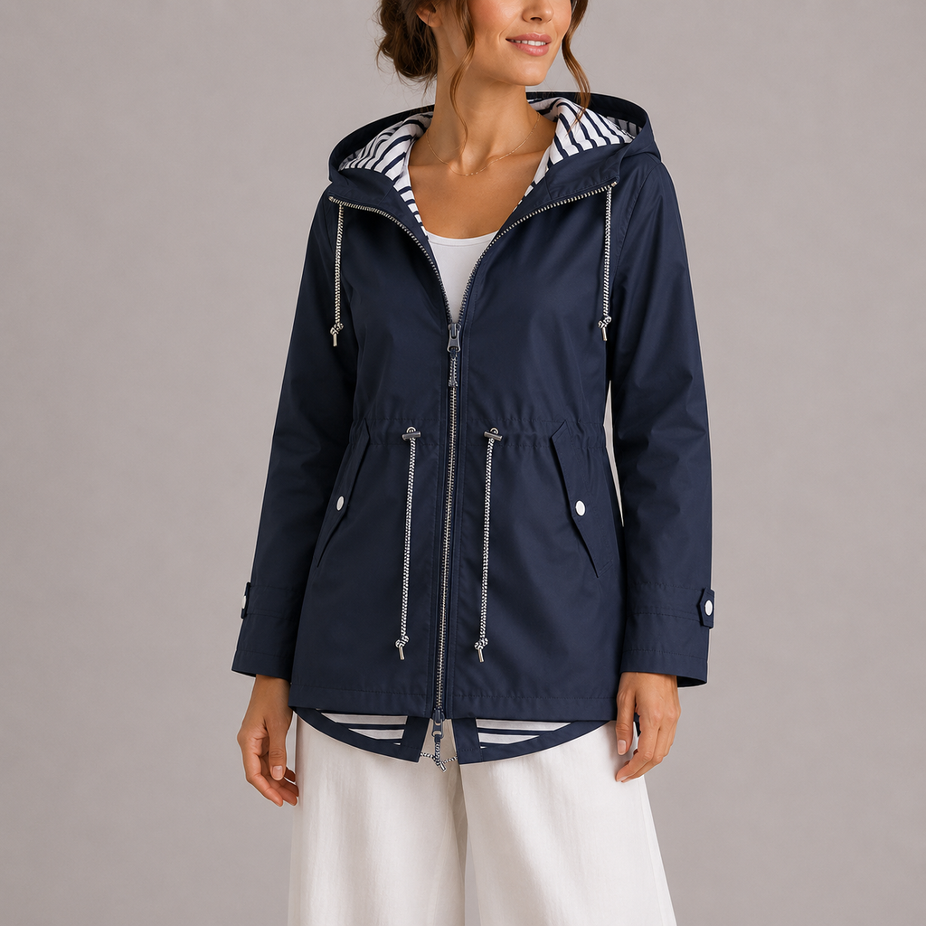 Hooded Raincoat Waterproof Pink Women's Striped Lining – Casual, Holiday, Everyday Rain Jacket
