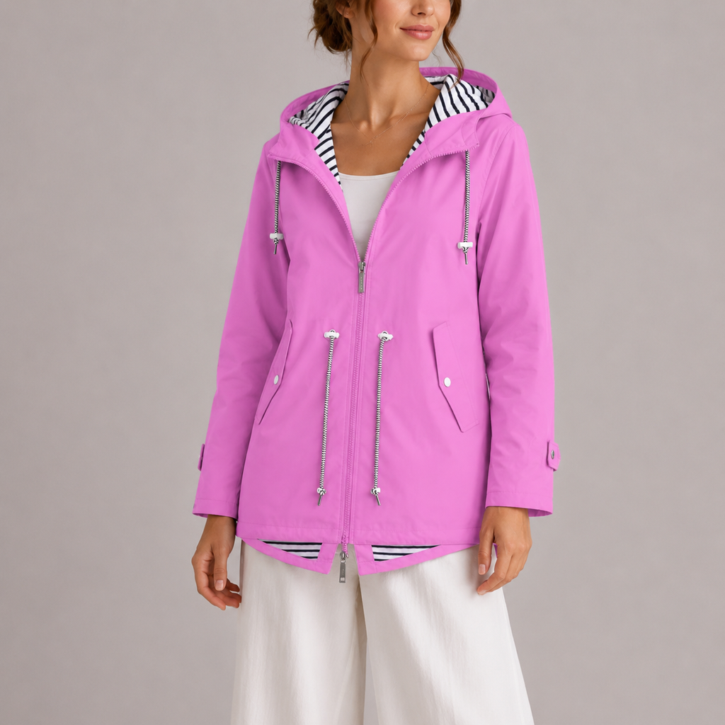 Hooded Raincoat Waterproof Pink Women's Striped Lining – Casual, Holiday, Everyday Rain Jacket