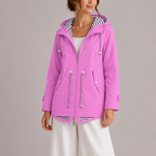 Hooded Raincoat Waterproof Pink Women's Striped Lining – Casual, Holiday, Everyday Rain Jacket
