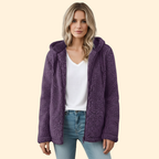 Hooded Sherpa Fleece Jacket Purple Full-Zip Women's – Casual, Holiday · Werune