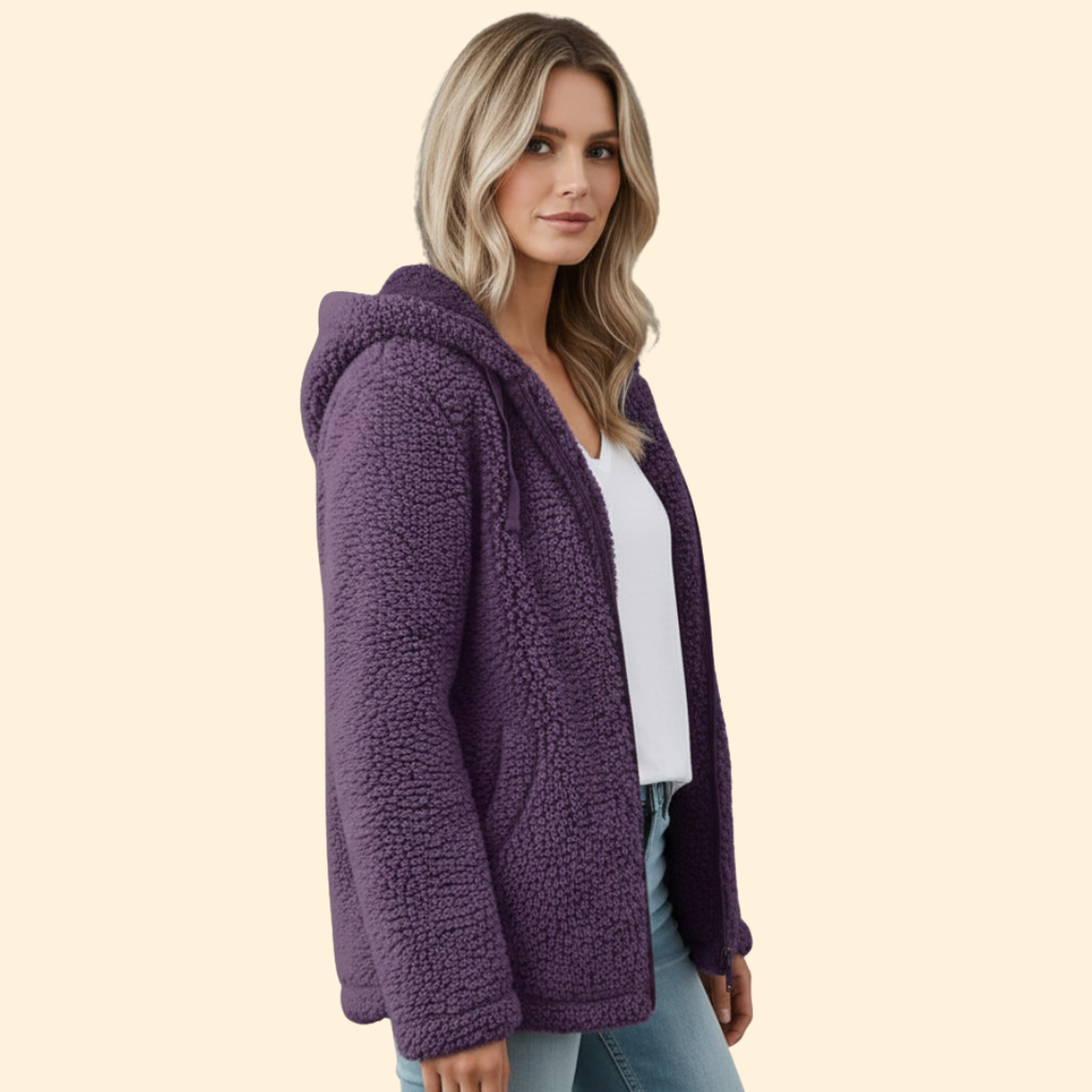 Hooded Sherpa Fleece Jacket Purple Full-Zip Women's – Casual, Holiday · Werune