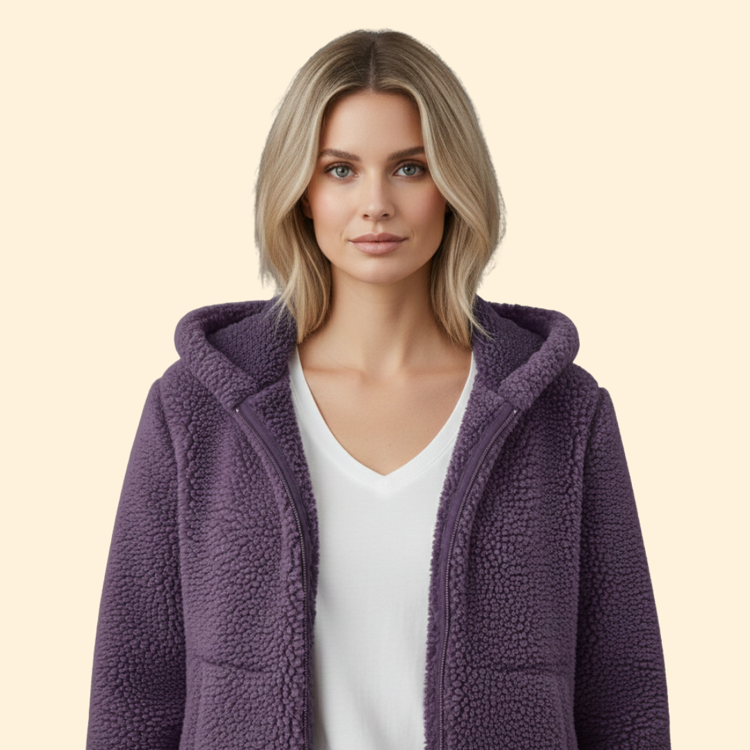 Hooded Sherpa Fleece Jacket Purple Full-Zip Women's – Casual, Holiday · Werune