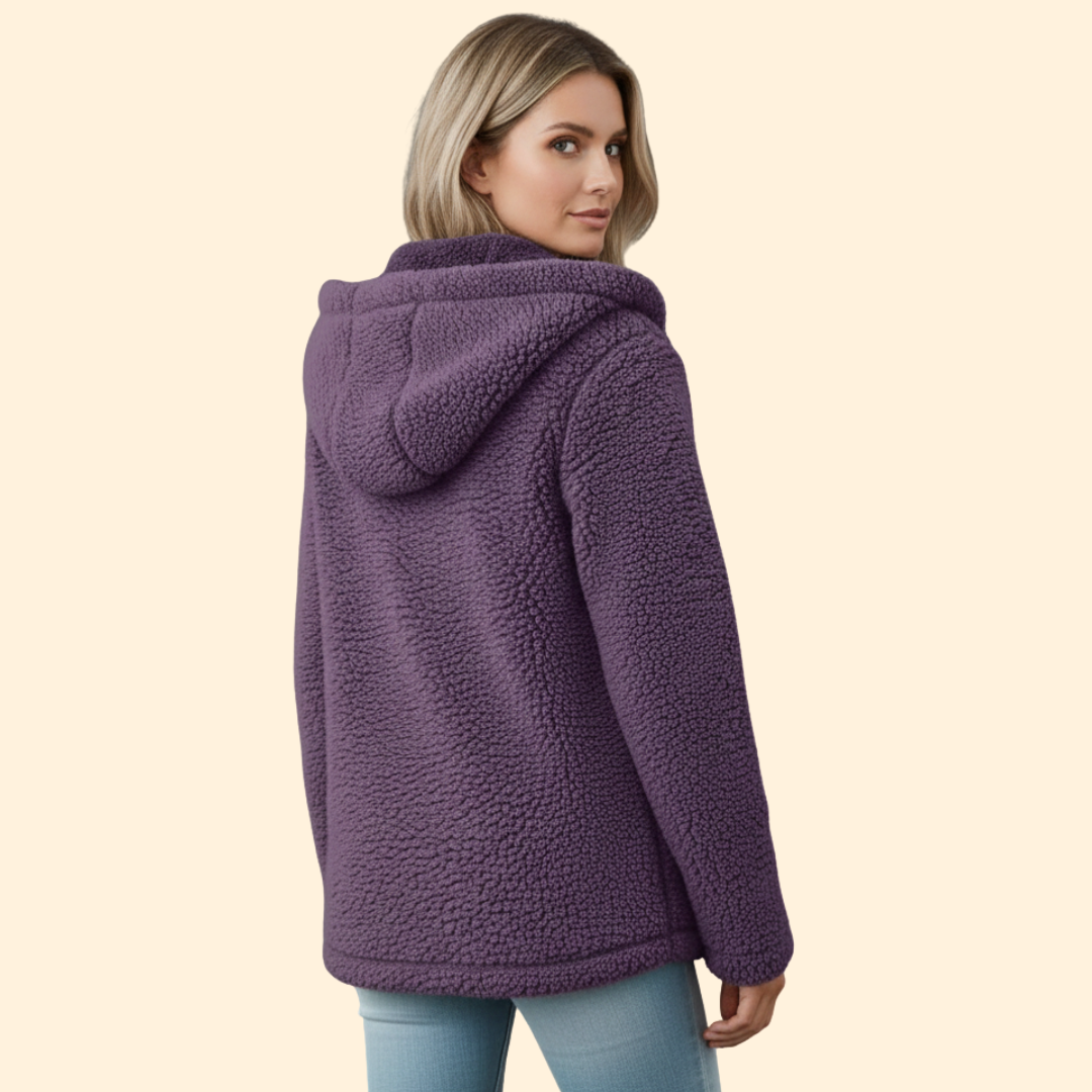 Hooded Sherpa Fleece Jacket Purple Full-Zip Women's – Casual, Holiday · Werune