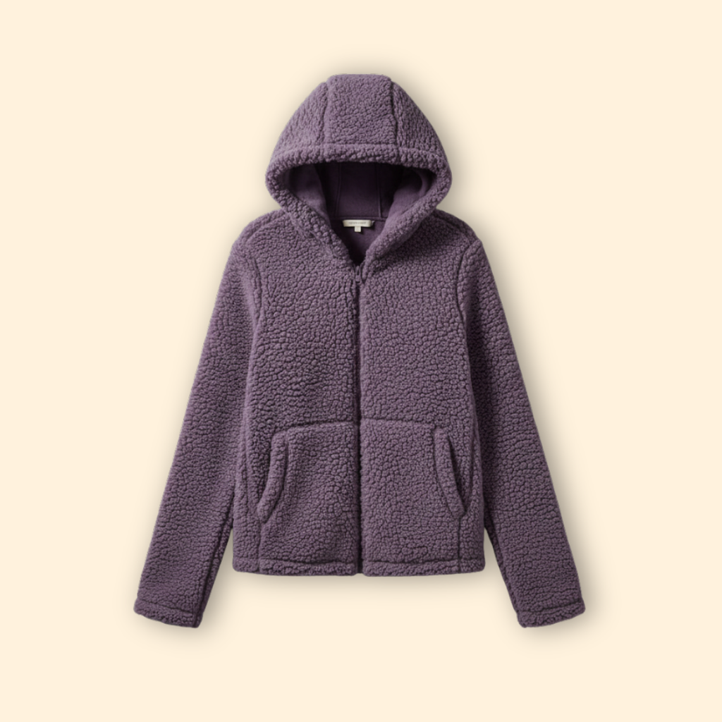 Hooded Sherpa Fleece Jacket Purple Full-Zip Women's – Casual, Holiday · Werune