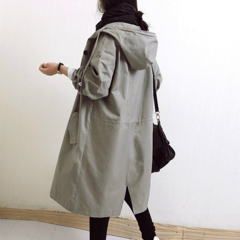 Hooded Trench Coat Longline Oversized Women's Windbreaker – Casual, Everyday Outerwear