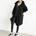 Hooded Trench Coat Red Women's Longline – Casual, Office, Holiday, Everyday Rain Jacket with Buttons