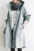 Hooded Trench Coat Red Women's Longline – Casual, Office, Holiday, Everyday Rain Jacket with Buttons