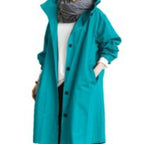 Hooded Trench Coat Red Women's Longline – Casual, Office, Holiday, Everyday Rain Jacket with Buttons
