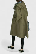 Hooded Trench Coat Women's Grey Loose Longline Button-Up – Casual, Office, Holiday, Gift