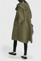 Hooded Trench Coat Women's Grey Loose Longline Button-Up – Casual, Office, Holiday, Gift