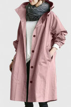 Hooded Trench Coat Women's Light Blue Button-Up Longline – Casual, Office · Werune