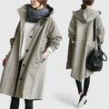 Hooded Trench Coat Women's Light Blue Button-Up Longline – Casual, Office · Werune