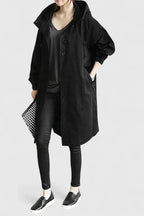Hooded Trench Coat Women's Light Blue Button-Up Longline – Casual, Office · Werune