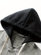 Hooded Utility Jacket Men's Black Zip-Up Cargo Pockets Drawstring – Casual, Everyday