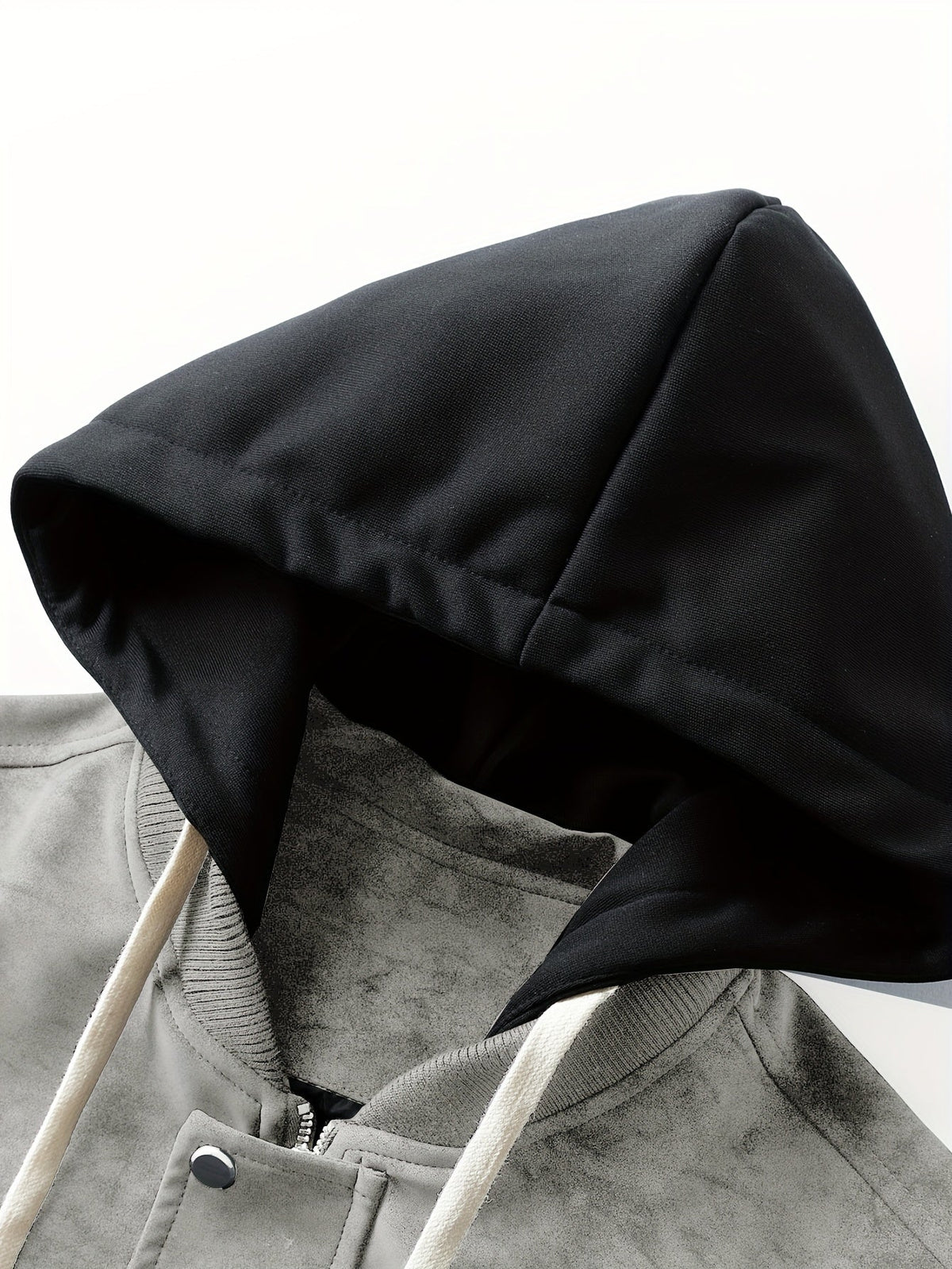 Hooded Utility Jacket Men's Black Zip-Up Cargo Pockets Drawstring – Casual, Everyday
