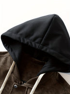 Hooded Utility Jacket Men's Black Zip-Up Cargo Pockets Drawstring – Casual, Everyday