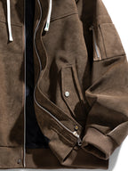 Hooded Utility Jacket Men's Black Zip-Up Cargo Pockets Drawstring – Casual, Everyday