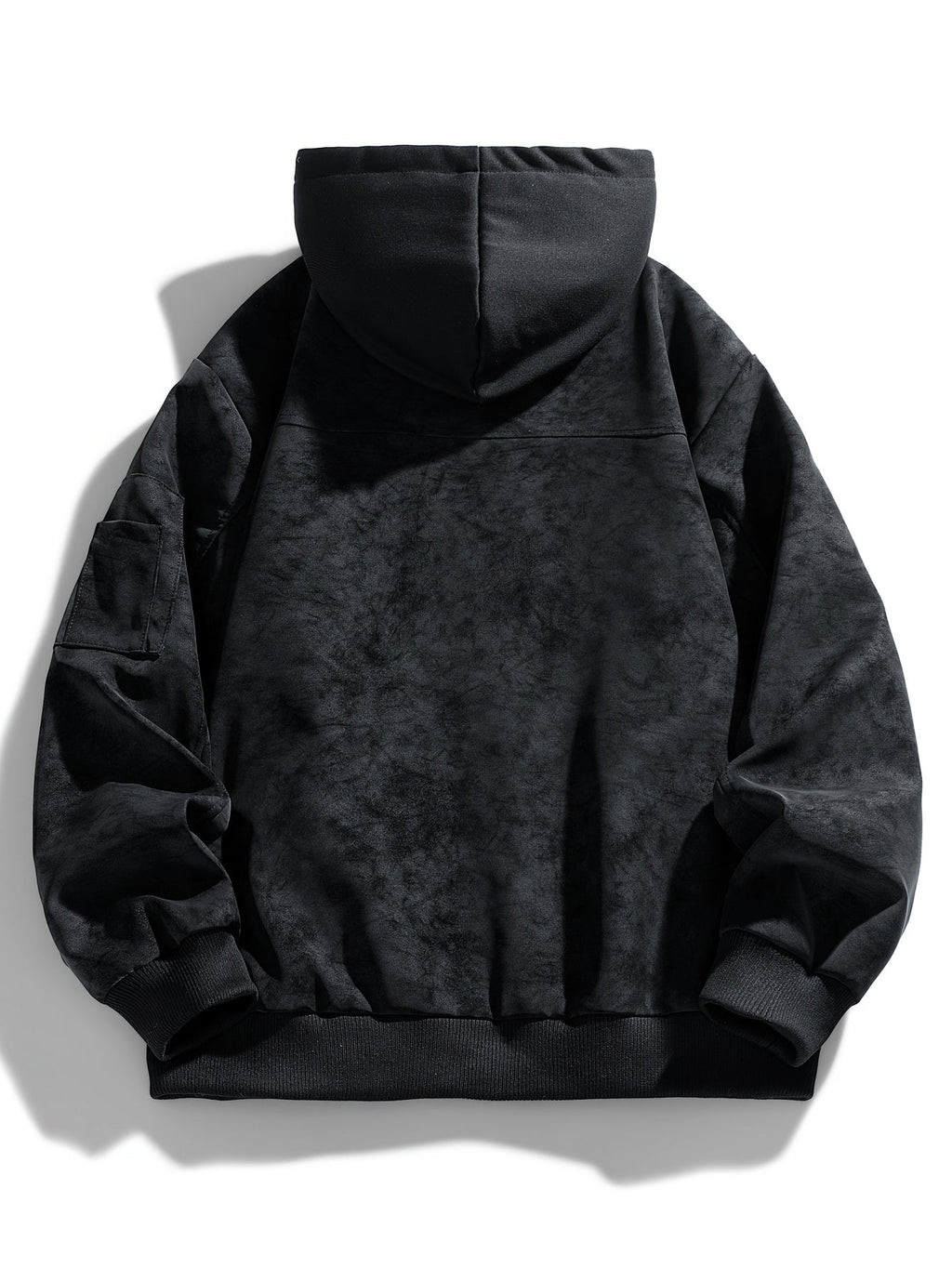 Hooded Utility Jacket Men's Black Zip-Up Cargo Pockets Drawstring – Casual, Everyday