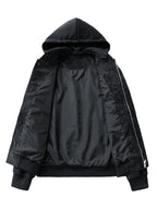 Hooded Utility Jacket Men's Black Zip-Up Cargo Pockets Drawstring – Casual, Everyday