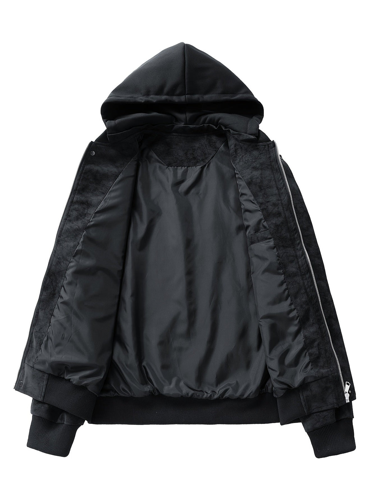Hooded Utility Jacket Men's Black Zip-Up Cargo Pockets Drawstring – Casual, Everyday