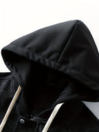 Hooded Utility Jacket Men's Black Zip-Up Cargo Pockets Drawstring – Casual, Everyday