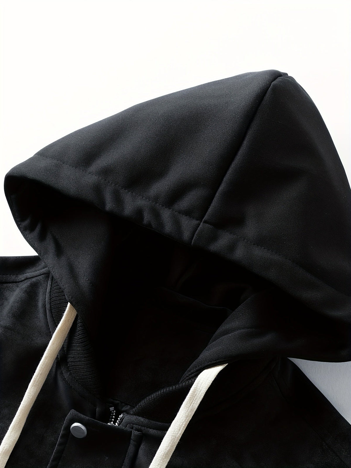 Hooded Utility Jacket Men's Black Zip-Up Cargo Pockets Drawstring – Casual, Everyday