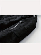 Hooded Utility Jacket Men's Black Zip-Up Cargo Pockets Drawstring – Casual, Everyday