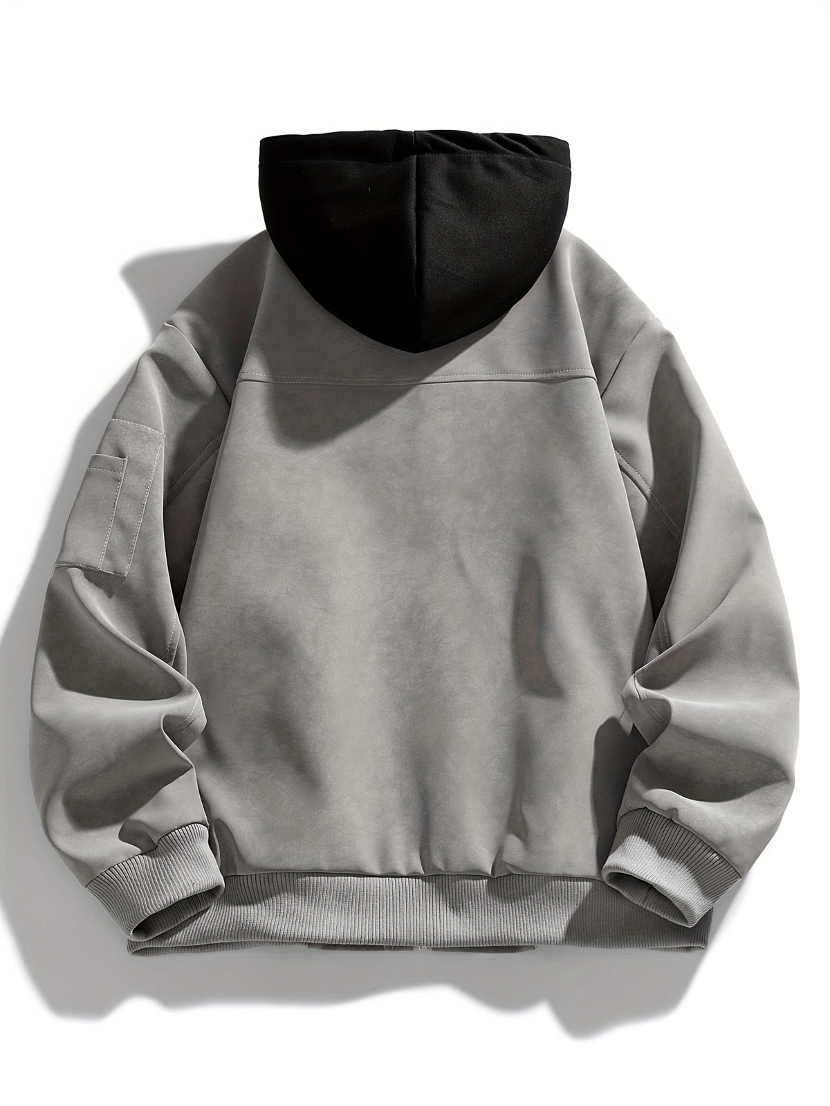 Hooded Utility Jacket Men's Black Zip-Up Cargo Pockets Drawstring – Casual, Everyday