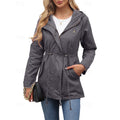 Hooded Utility Jacket Women's Army Green Drawstring Zip-Up – Casual, Office, Holiday