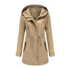 Hooded Utility Jacket Women's Army Green Drawstring Zip-Up – Casual, Office, Holiday