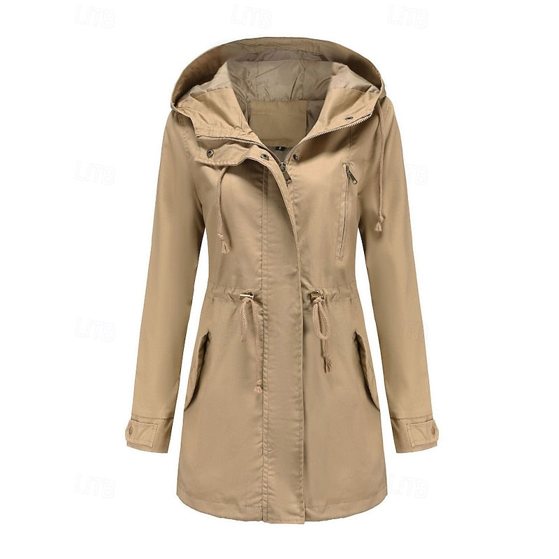 Hooded Utility Jacket Women's Army Green Drawstring Zip-Up – Casual, Office, Holiday