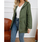 Hooded Utility Jacket Women's Army Green Drawstring Zip-Up – Casual, Office, Holiday