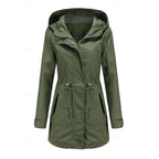 Hooded Utility Jacket Women's Army Green Drawstring Zip-Up – Casual, Office, Holiday