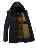 Hooded Winter Coat Men's Black Fleece-Lined Padded Parka – Casual, Warm Outdoor Jacket