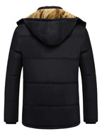 Hooded Winter Coat Men's Black Fleece-Lined Padded Parka – Casual, Warm Outdoor Jacket