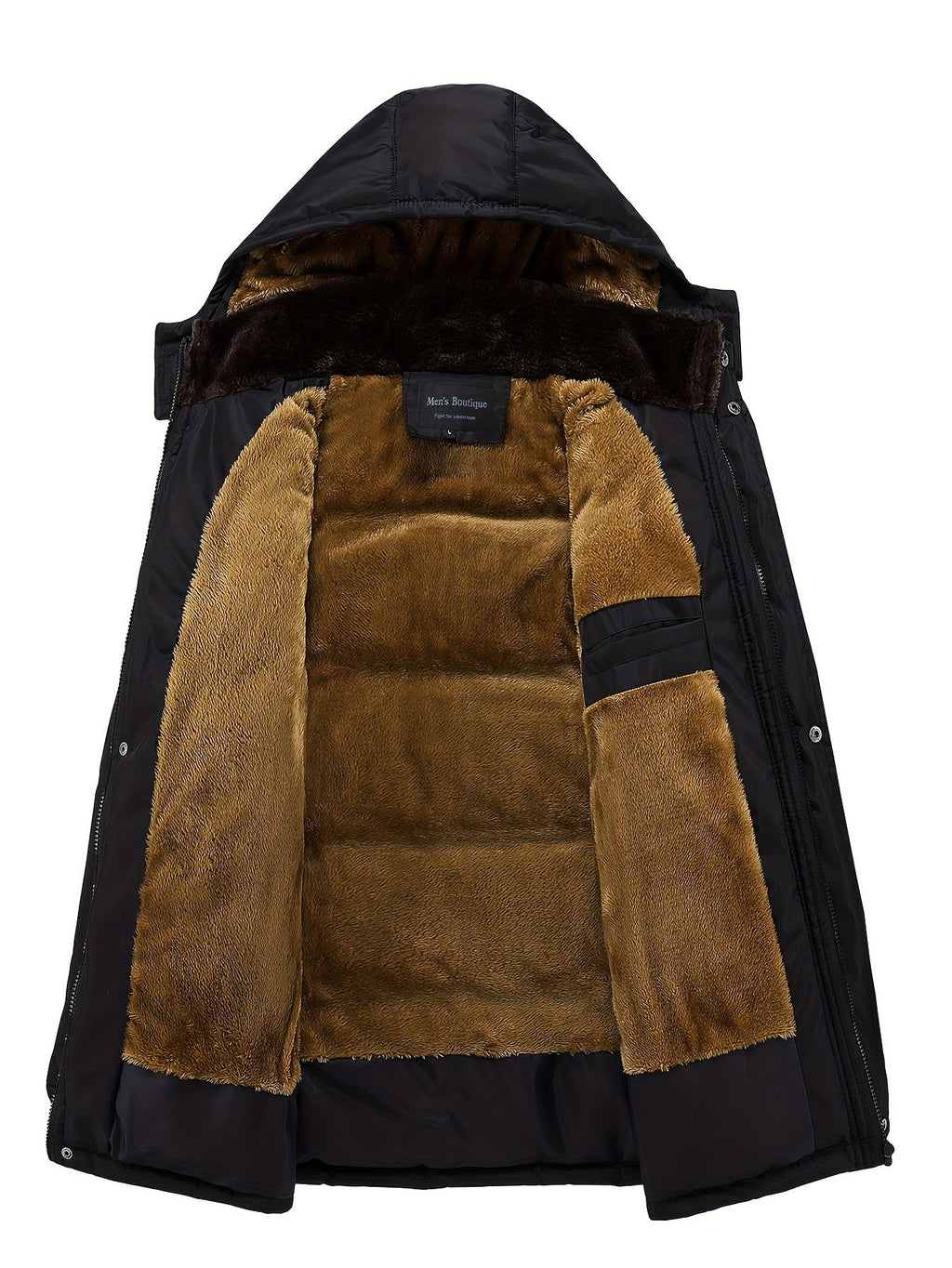 Hooded Winter Coat Men's Black Fleece-Lined Padded Parka – Casual, Warm Outdoor Jacket