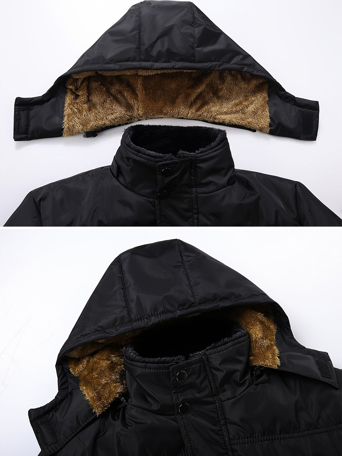 Hooded Winter Coat Men's Black Fleece-Lined Padded Parka – Casual, Warm Outdoor Jacket