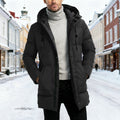 Hooded Winter Coat Men's Black Longline Padded Parka – Casual, Outdoor Warm Jacket