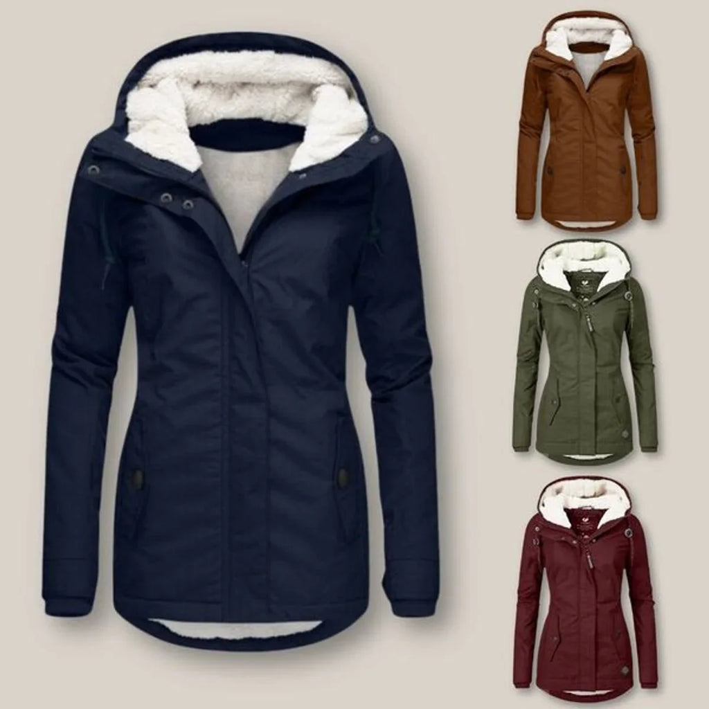 Hooded Winter Jacket Fleece Sherpa-Lined Navy Women's – Casual, Holiday · Werune